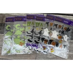 Lot Of 6 Halloween Gel Window Clings Witch, Ghosts, Bats {104}
